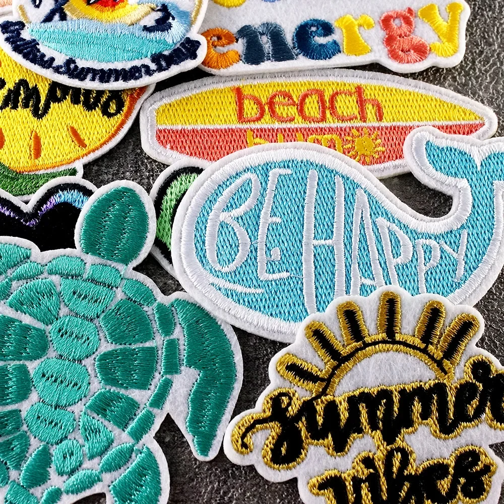 13Pcs/Lot Sunflower Rainbow Beach Lemon Patches Embroidery Applique Ironing Clothing Sewing Supplies Decorative Badges Patch