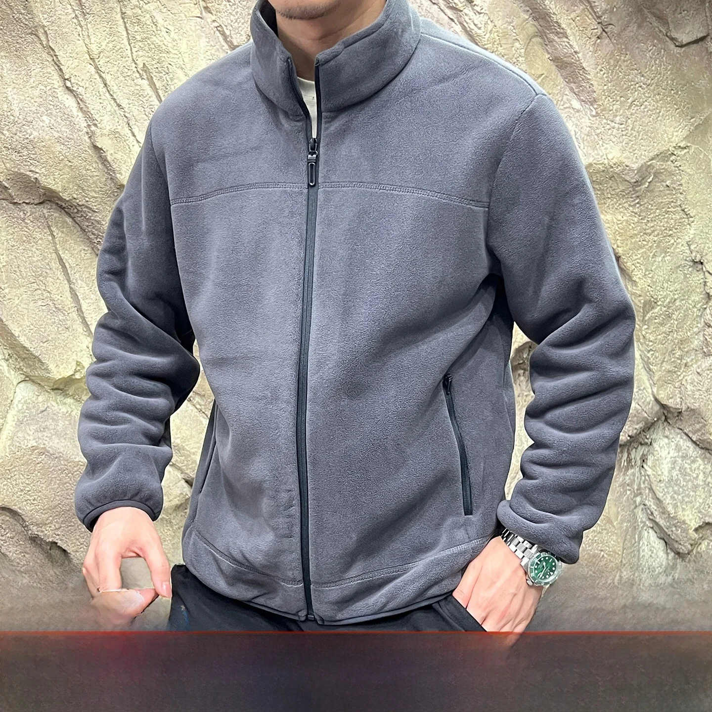 

Скандинавское уличное мужское пальто Jaet с меховой подкладкой из ягненка, воротник-стойка, терморегулирование, длинное пальто из полиэфирного волокна