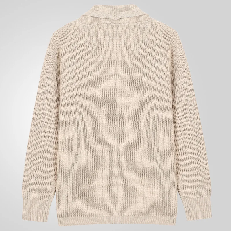 ملابس رجالية جديدة للخريف والشتاء، سترة محبوكة سميكة بلون سادة، سترة صوفية بأكمام طويلة #3