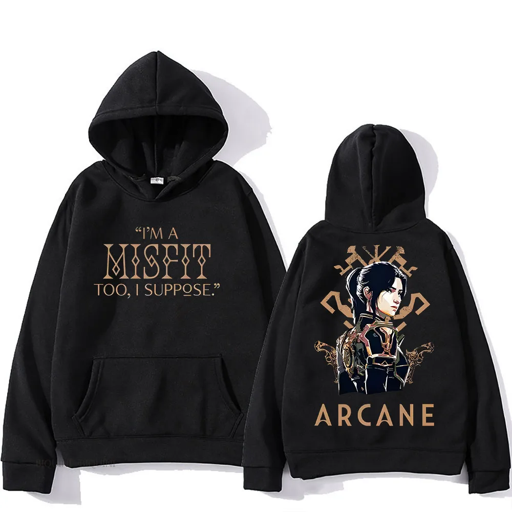 Arcane 2 Caitlyn Hooded Cartoon Print Harajuku Kawaii Cute Sweatshirt With Pocket Fleece Clothes Sudaderas Anime Retro Pullovers