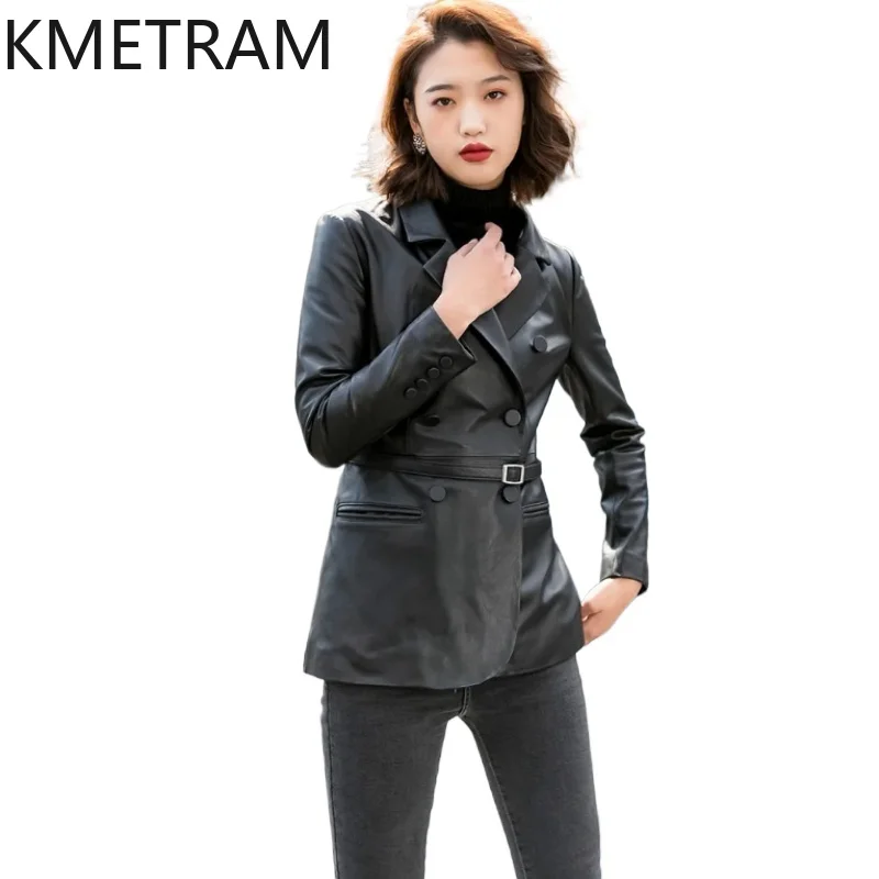 100% First Layer Sheepskin Jacket Woman Fashion Black Genuine Leather Suit Jackets Women 2025 Autumn Ladies Clothes дубленка