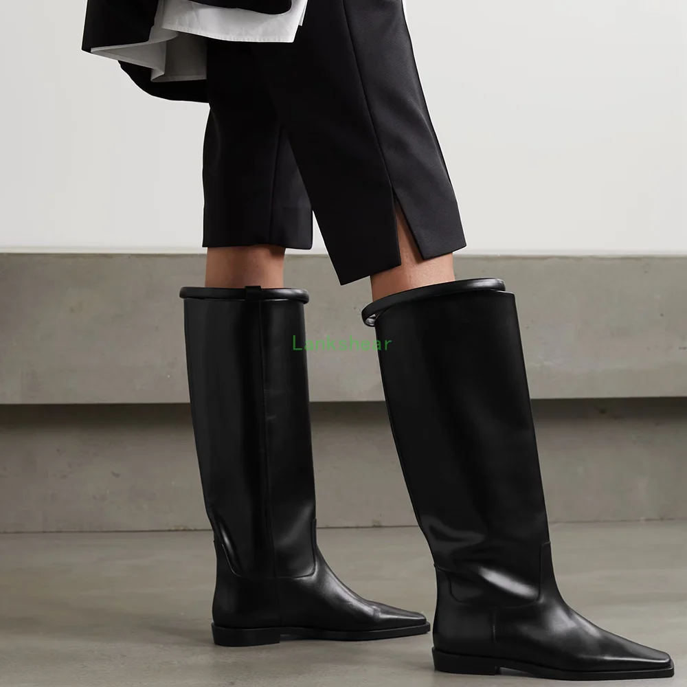 

Black Patent Leather Slouchy Boots Sexy Square Toe Square Heel Solid Slip On New Arrivals Fashion Women Modern Boots