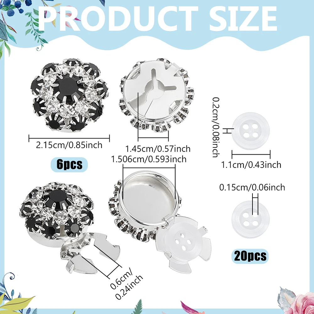 6 Pcs Button Covers for Women and 20 Pcs 4-Hole Sewing Buttons Flower Sleeve Buttons Cover Decorative Button Clips for Dress