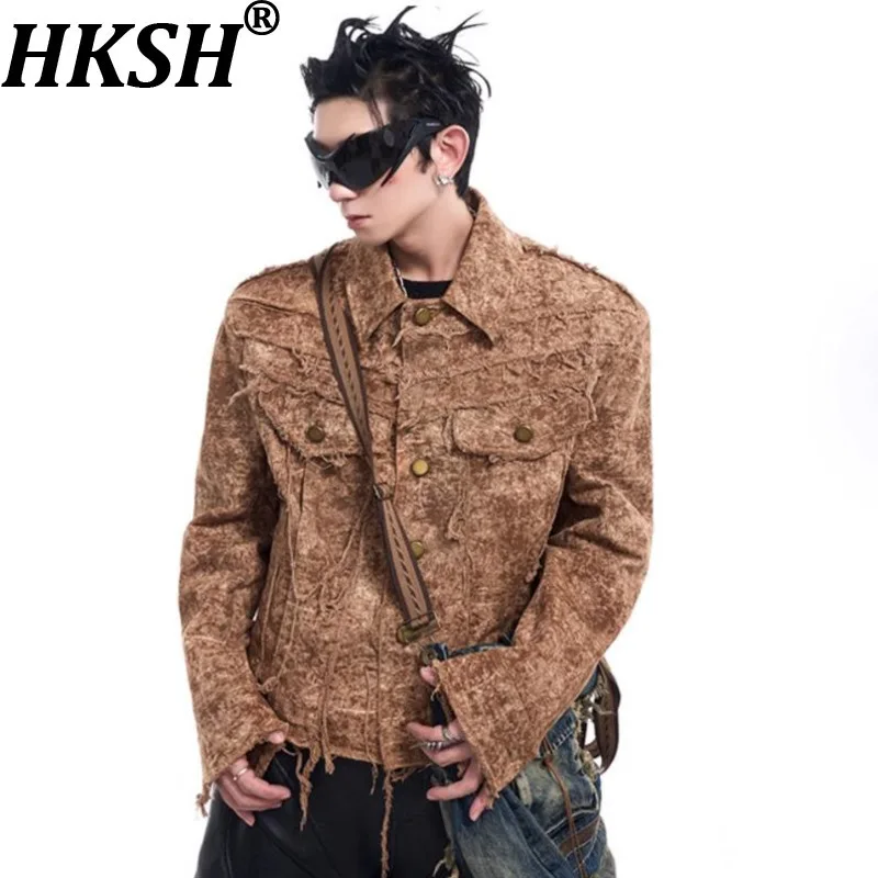 

HKSH Весна Осень Новые Мужчины Нишевые Отходы Land Стиль Потертый Дизайн Джинсовая Куртка Тенденция Мода High Street Пуговицы Панк Пальто HK16295