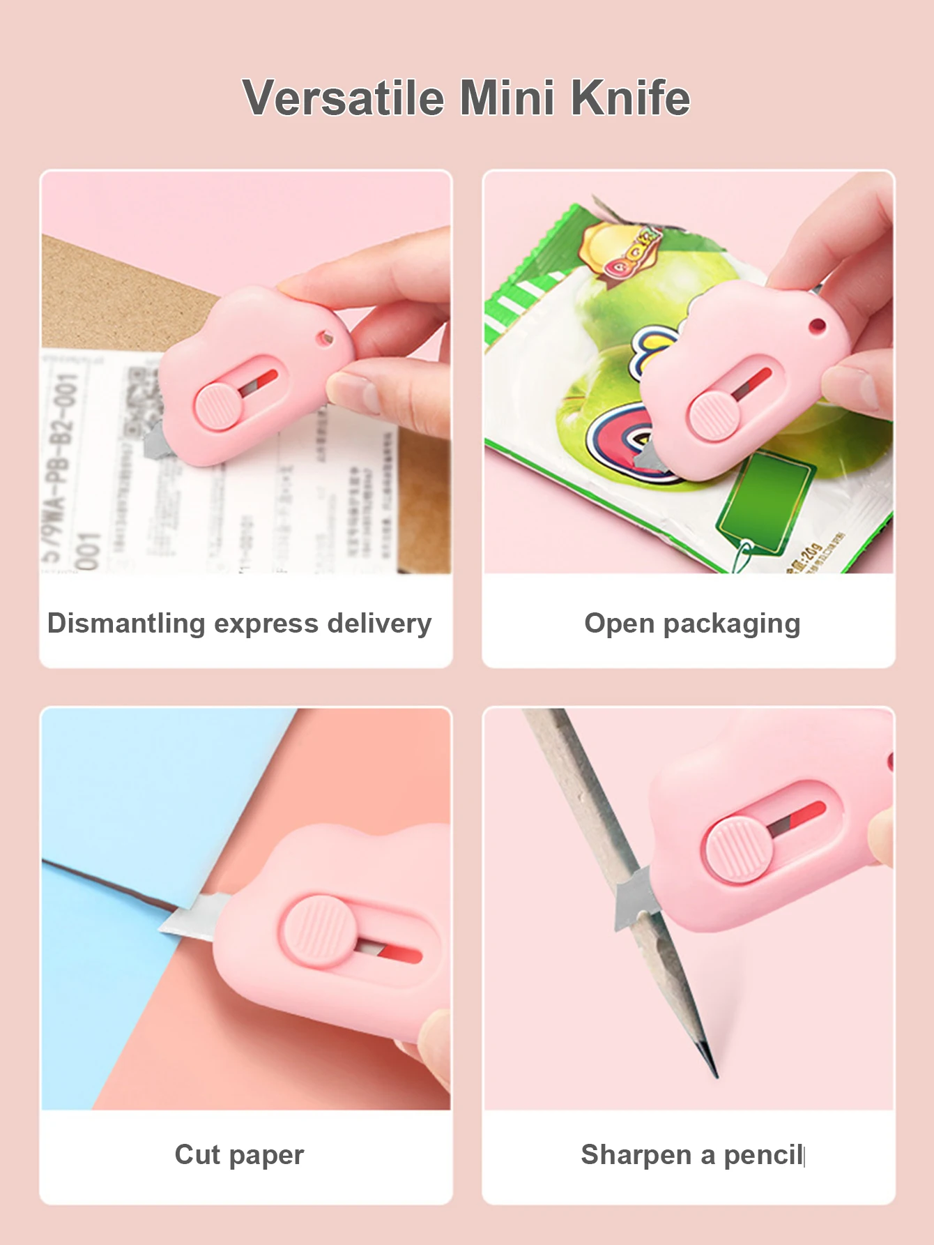 مجموعة واحدة مكونة من 3 سكاكين فنية سحابية صغيرة محمولة لفتح صناديق العبوات والمغلفات والورق المكتبية والسكاكين المصنوعة يدويًا #4