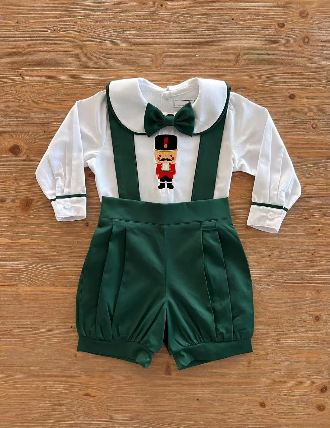 

0-6Y Baby Boy Autumn Nutcracker Embroidery Green Outfit Suit for Party Birthday Holiday Photography Christmas C126