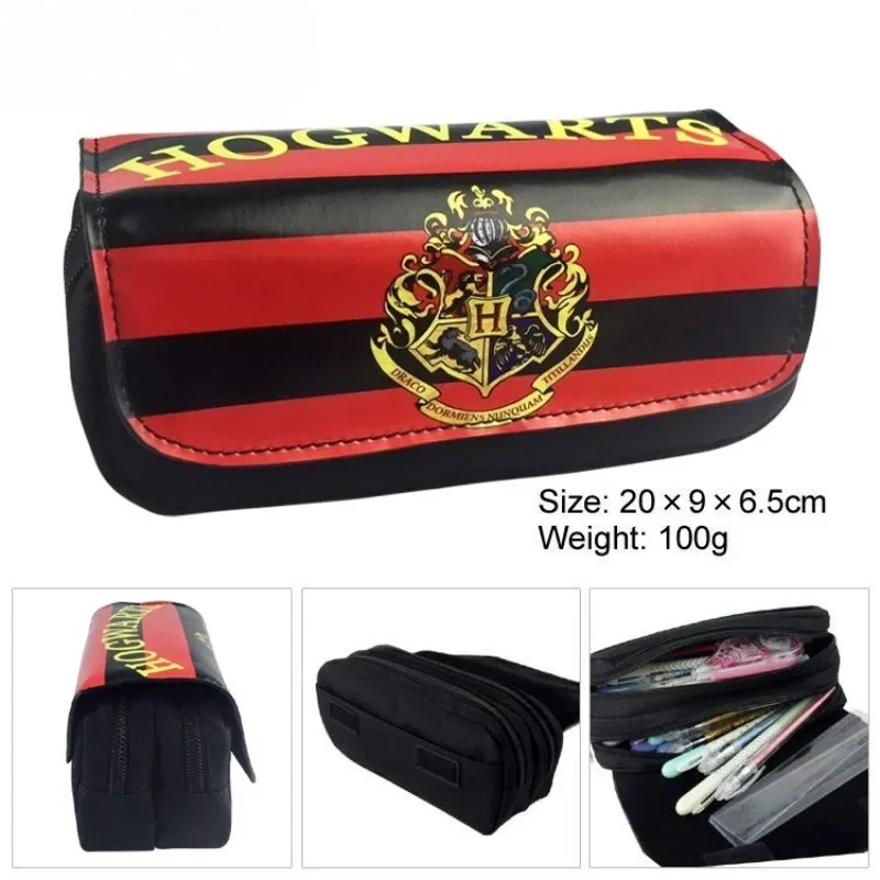 Estuche para Lápices de Harry Potter con Logotipo de las Cuatro Casas, Bolsa para Lápices de Doble Capa con Cierre, Regalo de Papelería