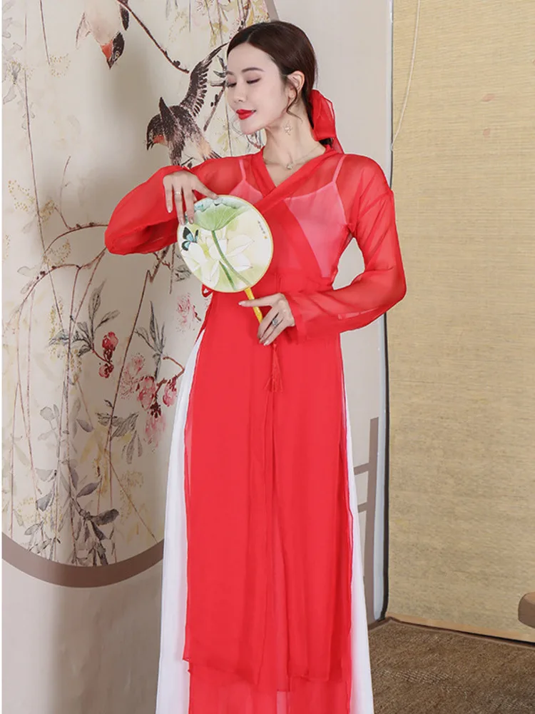 Oriental Dance Dress Chinese Classical Dance Women Pants Ladies Transparent Mesh Cheongsam Tops Classical Dance Clothing