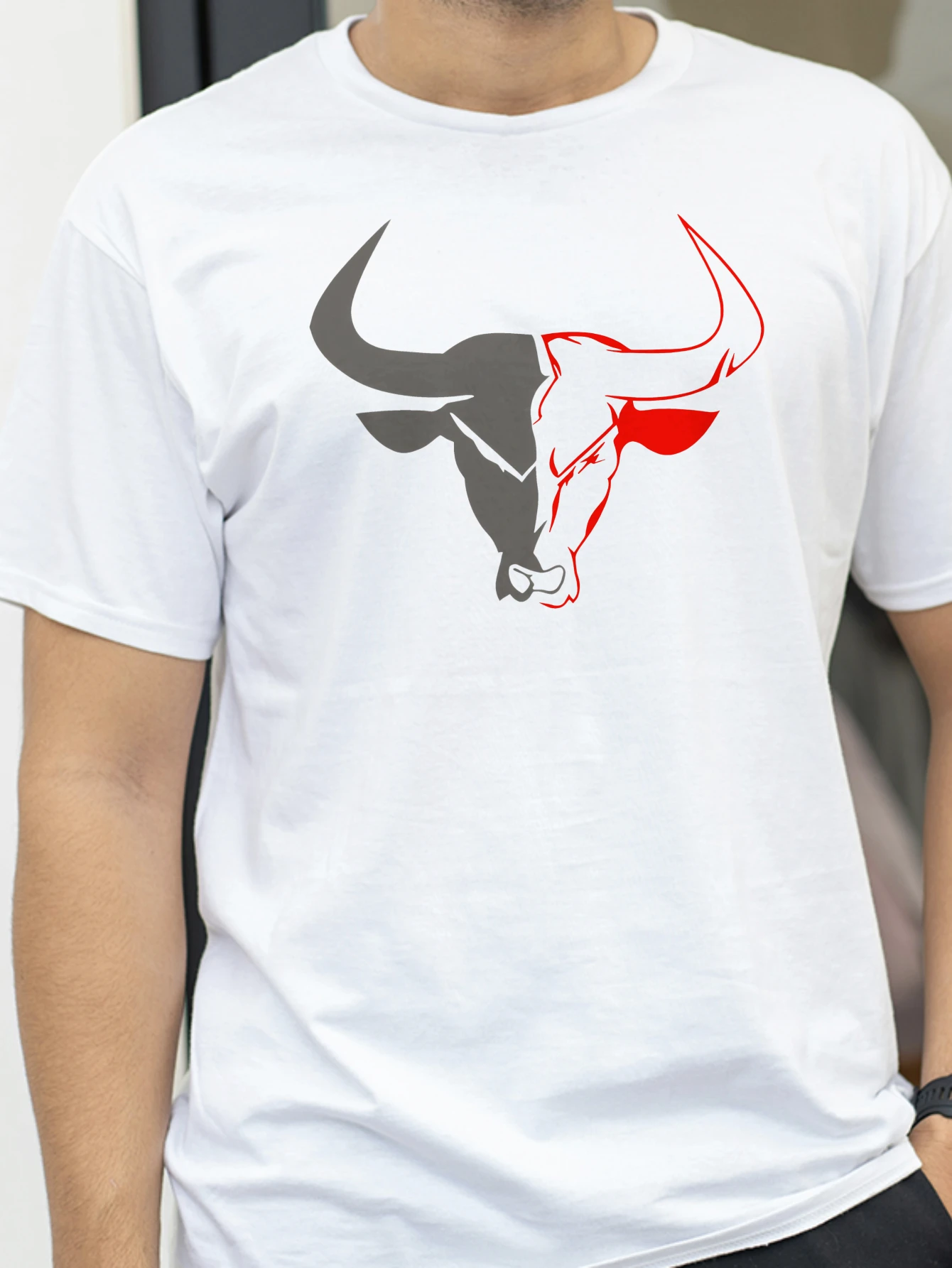 تي شيرت رجالي صيفي من القطن الخالص كاجوال فضفاض رياضي بنمط بيرتون مطبوع برقبة دائرية وأكمام قصيرة