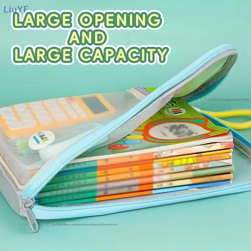 Student Handheld File Bag, Dopamine Color Tote, L-Shaped Zipper Mesh Folder, Exam Paper Storage And Subject Organizer