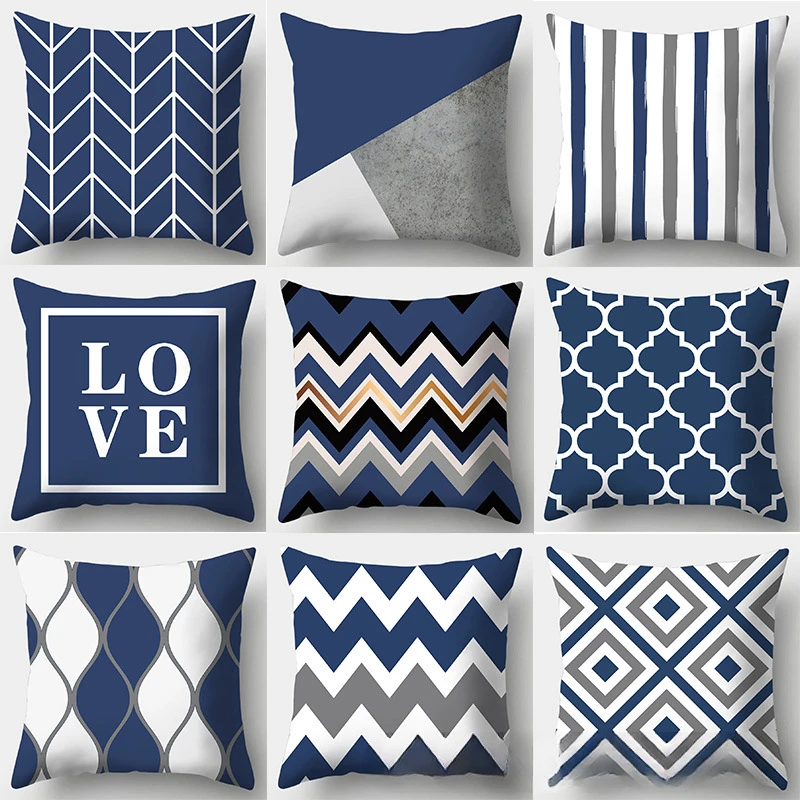 45x45CM Cushion Cover Geometric Pattern Polyester Blue Grey Pillowcase Upholstery Sofa Cushion Throw Pillow Home Decor Pillowcas