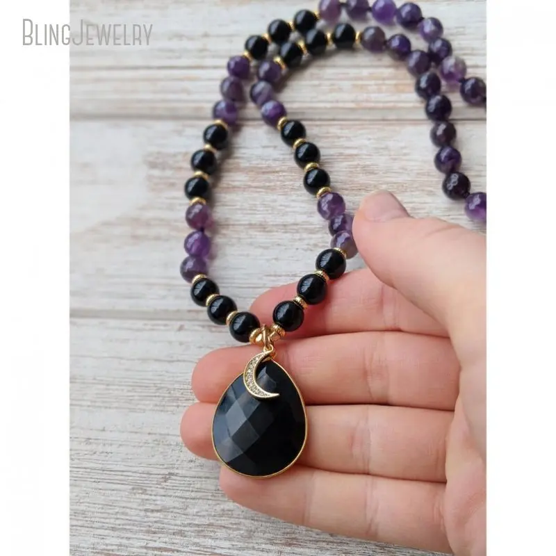 10pcs 108 Mala Bead Necklace Amethyst Onyx Women Long Layer  Japamala Meditation Yoga Spirit Tibetan Buddha Jewelry