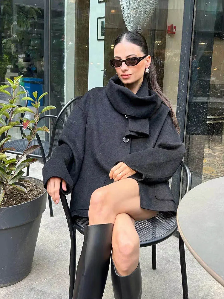 HH Women Fashion Versatile Blended Scarf Round Neck Long Sleeve Jacket Coat Woman Elegant Warm Pocket Design Outwear 5-Color