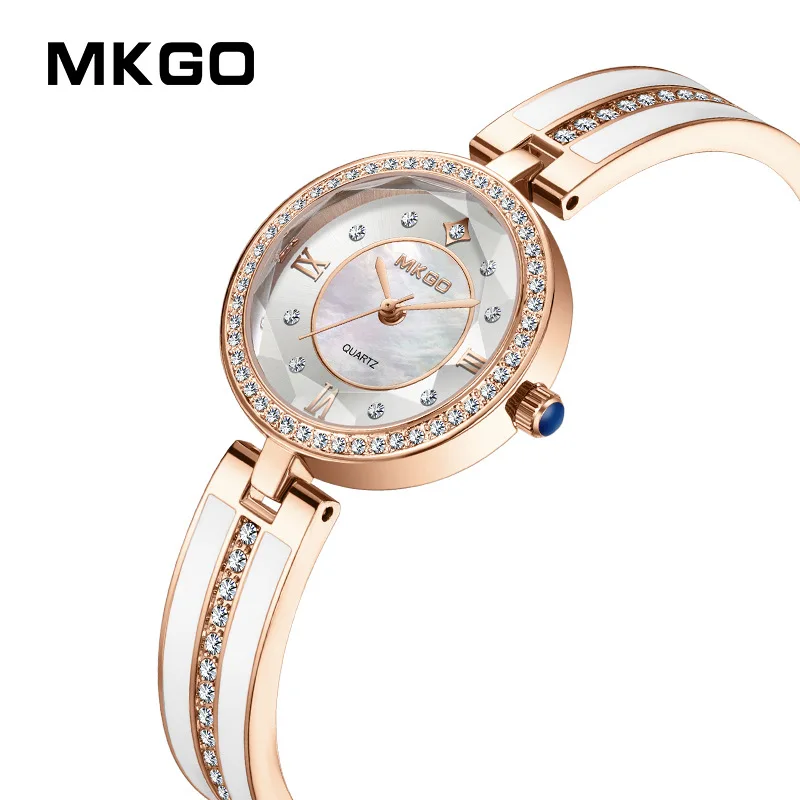 MKGO New Diamond Ladies Watch Small Unique Luxury Jewelry Bracelet Roman Scale Fashion Popular Women's Watches 30M Waterproof