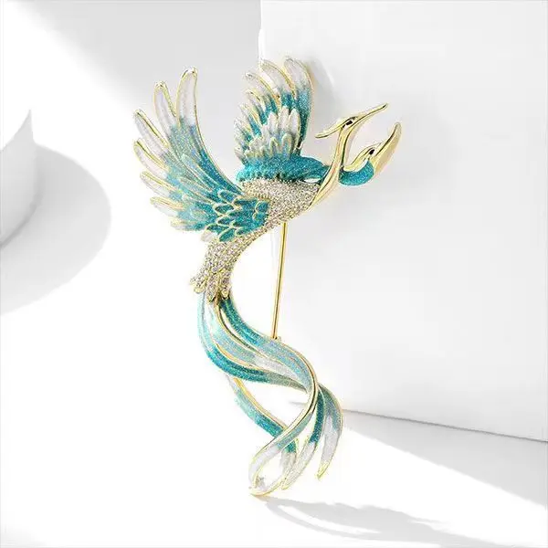 Luxury Rhinestone Phoenix Brooch Coat Collar Suit Dress Pin Enamel Animal Buckle Legend Bird Badge Women Kid Party Jewelry Gift