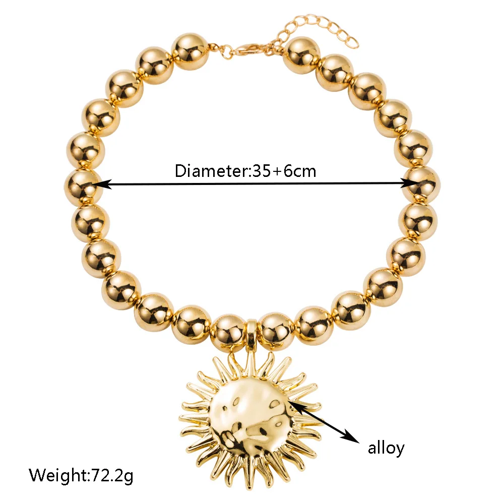 Alloy round bead necklace, simple hip-hop style sun pendant, necklace decoration, fashion temperament catwalk collarbone chain