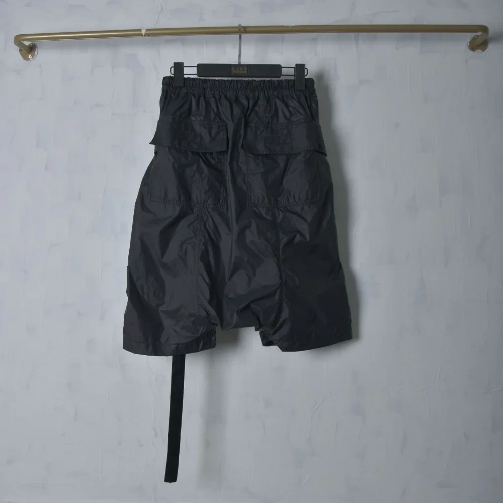 High Street Dark RO Black Shorts Summer Men's Casual Loose Shorts Simple and Thin Five Part Short with Patchwork Low-end Pants