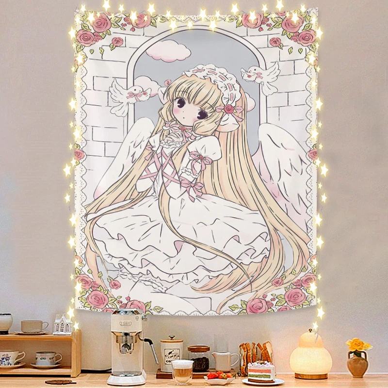 VIKAMA Pink Angel Girl Roses Tapestry Wall Hanging, 6 Designs, Wall Decor for Bedroom Living Room Dorm