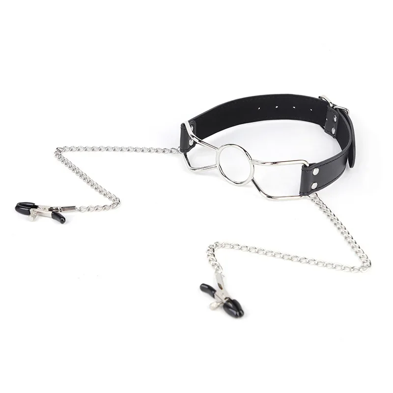 Sex Products Oral Fixation Stuffed Leather O-rings Buckled Head Harness with Mouth Gag for Adult Women Sex Adjustable Fetish