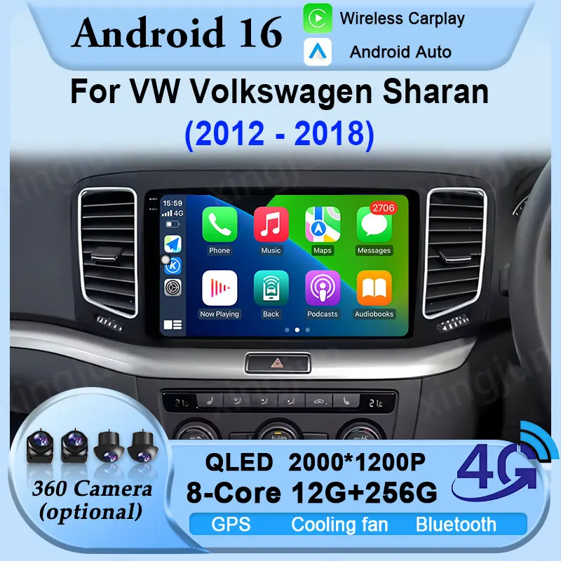

Автомагнитола Android 16 с Wi-Fi, Carplay, мультимедиа, навигацией, сенсорным экраном, GPS, 4G для VW Volkswagen Sharan 2012-2018