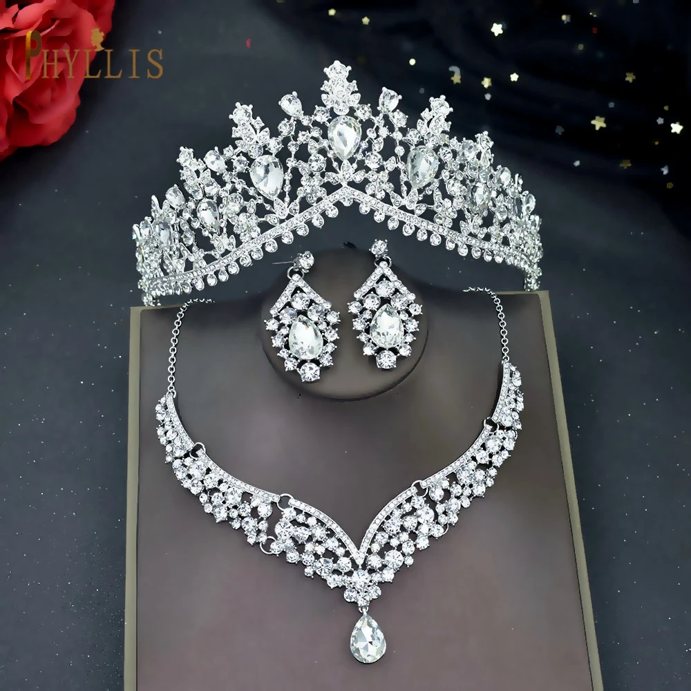 A46 Groothandel Bruiloft Kroon Oorbel Set Verjaardagsfeestje Bruiloft Tiara Premium Hoofddeksels Prinses Strass Hoofddeksel Hoofdtooi