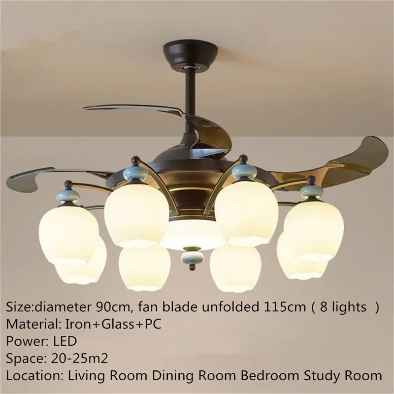 VIOLET Modern Stealth Fan Light Luxury Living Room Restaurant Bedroom Ceiling Fan Light Remote LED Electric Fan Light