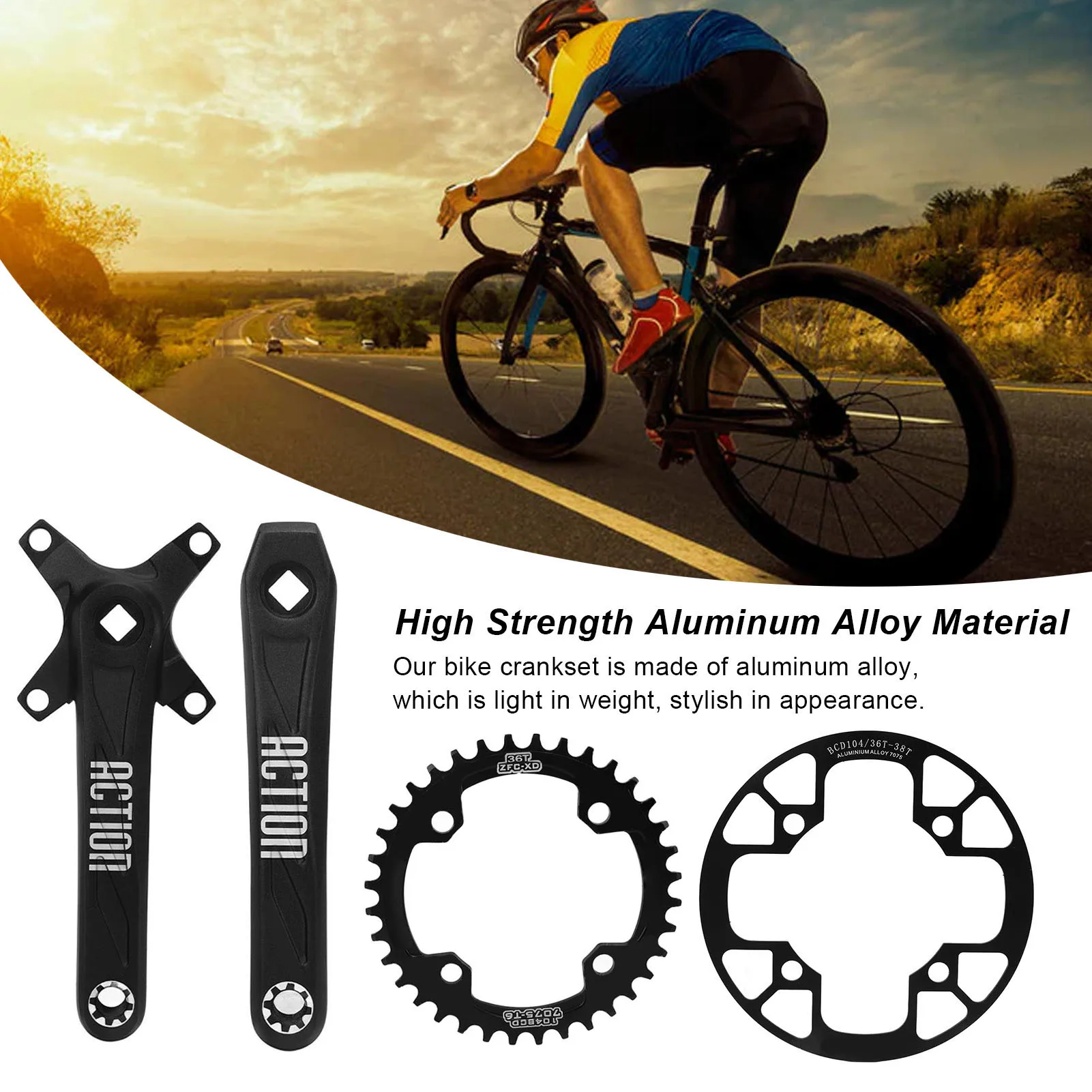 ZK30 Bike Crankset Mountain Bike Crank Arm Set with 36T Narrow Wide Chainring 36T to 38T Guard Plate for Road Bike Repair