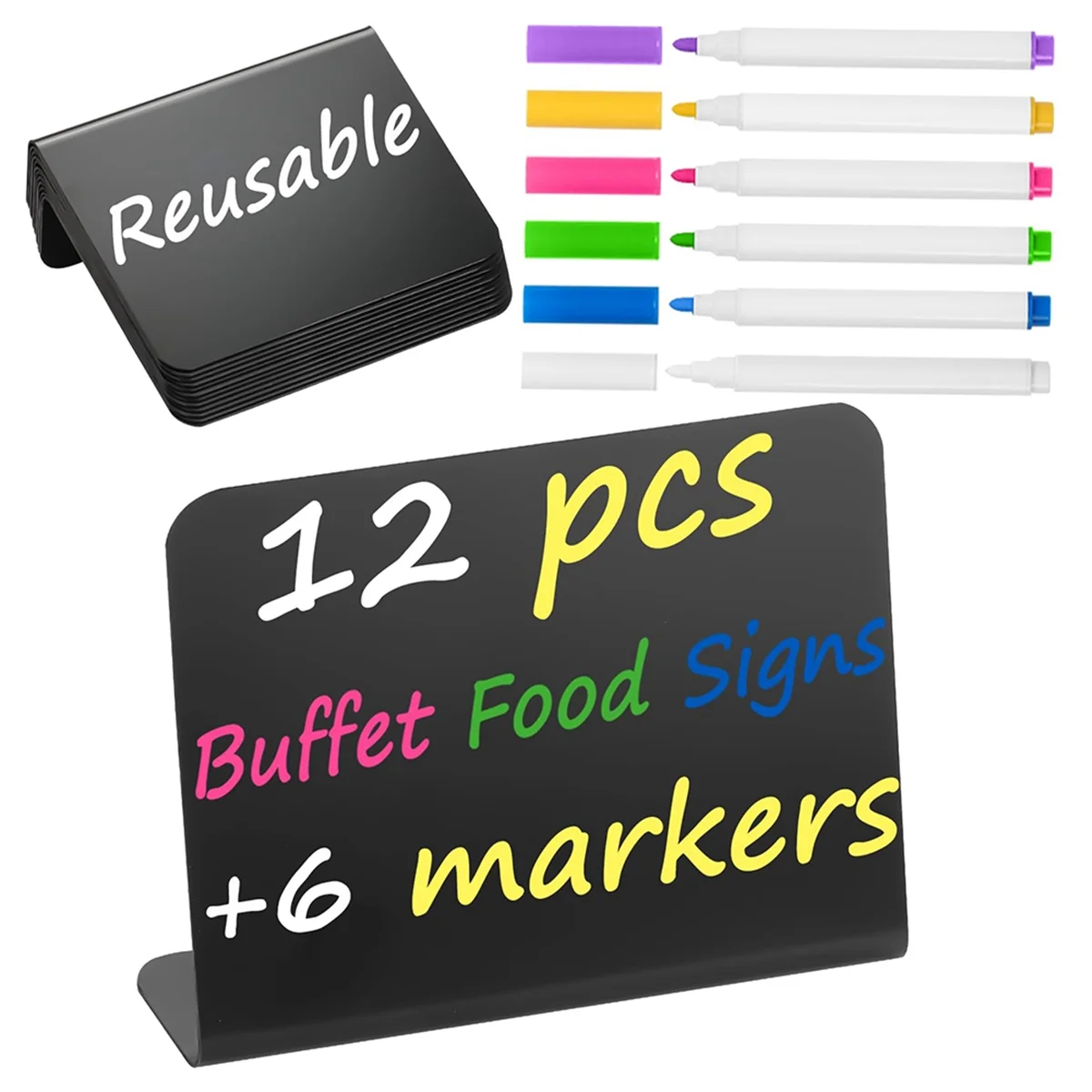 ABZT 12 Pack 4 X3inch Small Food Labels for Party,Buffet Food Signs for Birthday Bakery Wedding Table Signs Food Tags