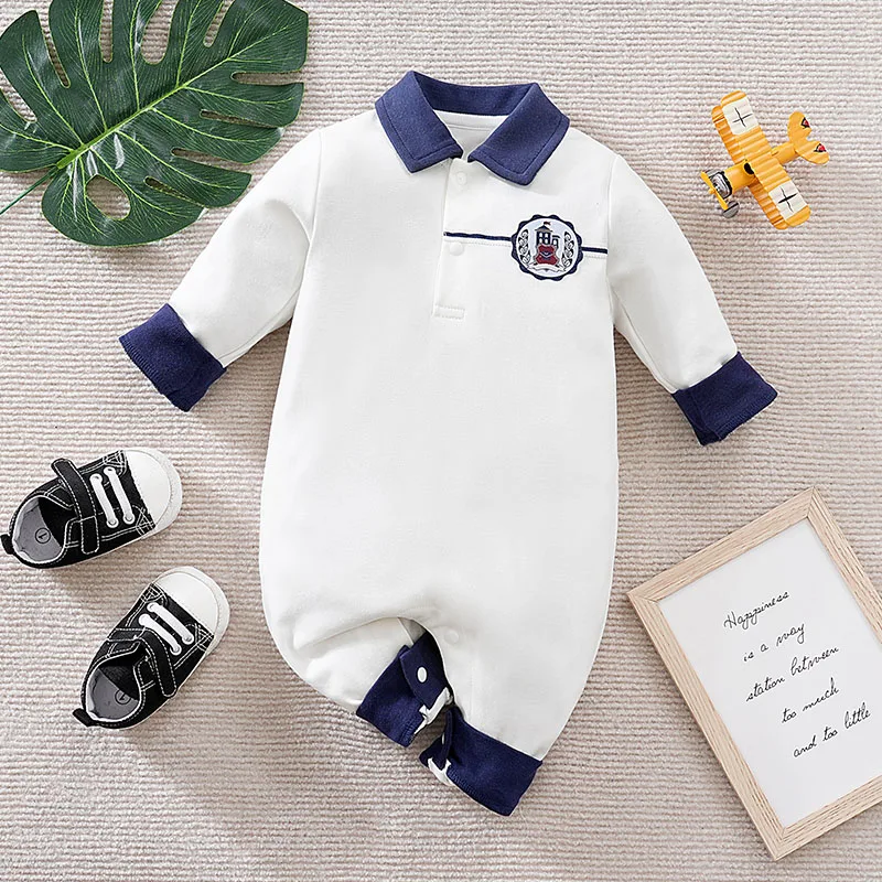 0-18m Newborn Clothing College Style Polo Shirt Casual Cotton Comfortable And Soft Spring And Autumn Long Sleeved Baby Jumpsuit