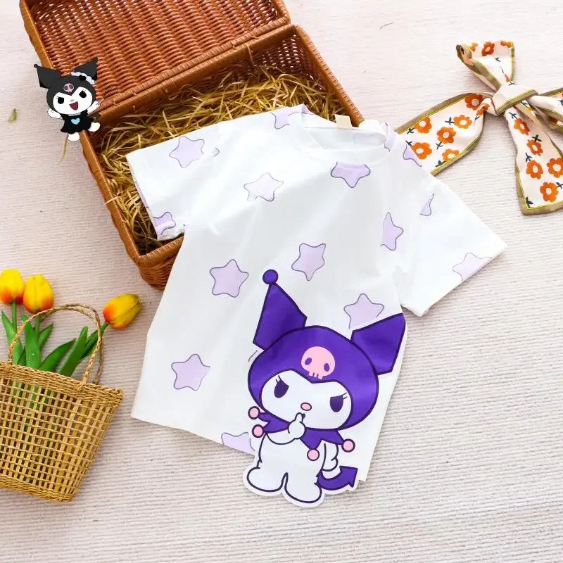 كورومي بنات أنيمي تي شيرت سانريو صيف جديد سينامورول ميلودي الكرتون قصيرة الأكمام الأطفال Kawaii الراحة لينة ملابس علوية من القطن