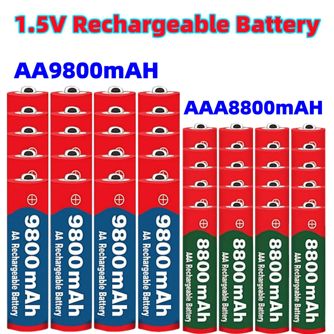 

1.5V rechargeable battery 100% original battery AA 9800mAh+AAA 8800mAh, alkaline technology for clocks, toys, cameras, shavers