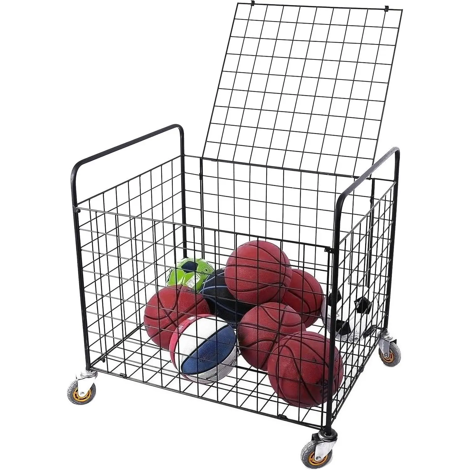 Carro de almacenamiento de pelotas deportivas múltiples de Metal para gimnasio profesional con ruedas industriales gigantes, casillero de equipo portátil de grado comercial