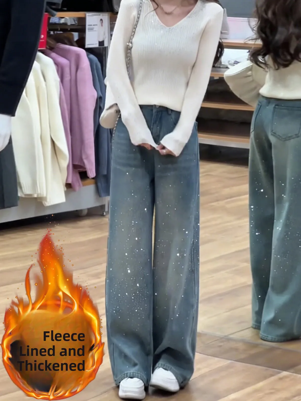 

Новые женские джинсы из плотного денима с широкими штанинами, высокой талией, блестящие, свободного прямого кроя, весенняя коллекция