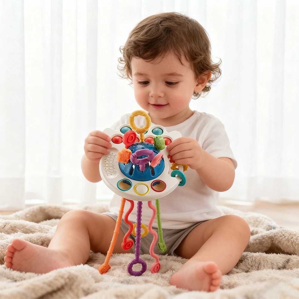 ของเล่นเสริมพัฒนาการทางประสาทสัมผัสสำหรับเด็ก  ของเล่นดึงเชือกฝึกการจับนิ้ว  ของเล่นเสริมพัฒนาการเรียนรู้สำหรับเด็กอายุ 18 เดือนขึ้นไป