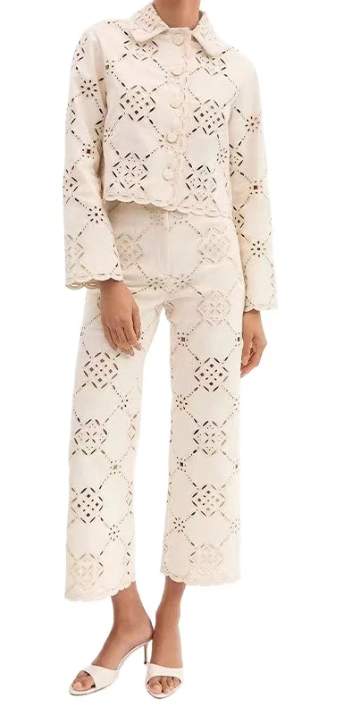 ชุดสูทสองชิ้นสำหรับผู้หญิง ฤดูใบไม้ร่วงและฤดูหนาว ปี 2025 ดีไซน์หรูหรา คอตุ๊กตา แขนยาว หรือกางเกงขายาวเก้าส่วนทันสมัย