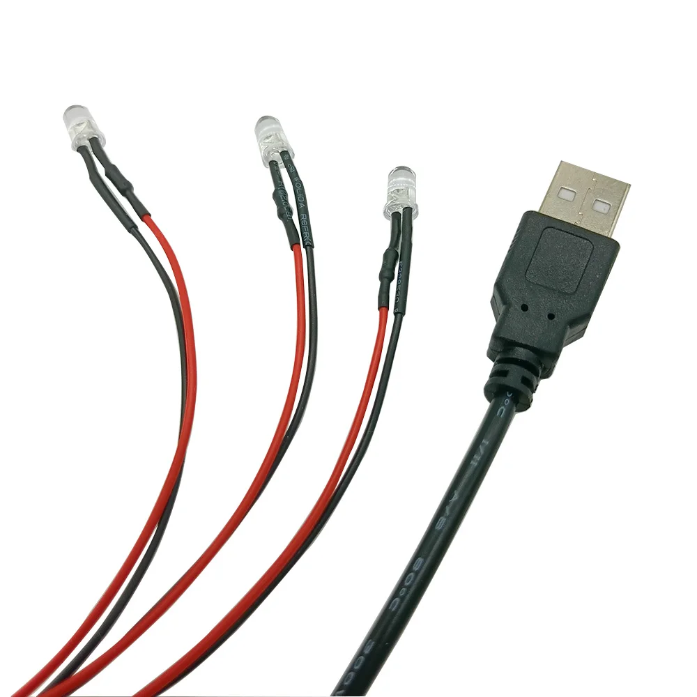 10PCS USB ports with 3MM and 5MM LED beads, white warm white, red, green, blue, yellow, orange flash light source DIY