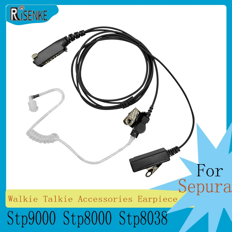 RISENKE-Earpiece for Sepura Walkie Talkie, Headset with Mic, PTT and Tube, Stp9000, Stp8000, STP8030, STP8035, Stp8038