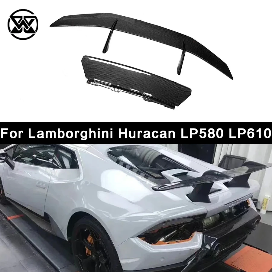 For Lamborghini Huracan EVO LP580 LP610 580 Rear Trunk Lip Spoiler Real Carbon Fiber P Style Rear Bumper Tail Wing Splitter