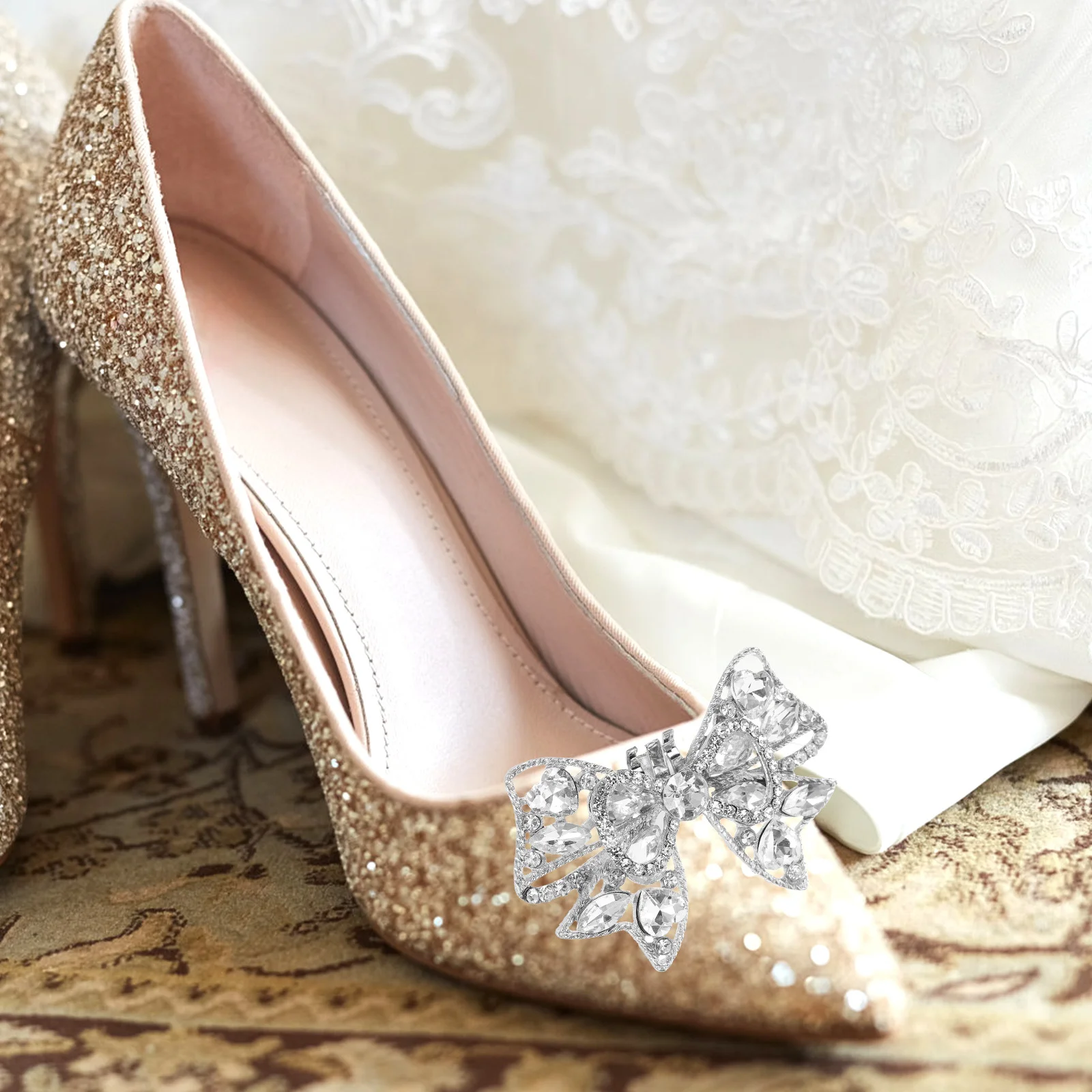 

2 Pcs Wedding Shoe Decorations Bridal Shoes Womens Clips Special Occasion Silver Accessories for Bride