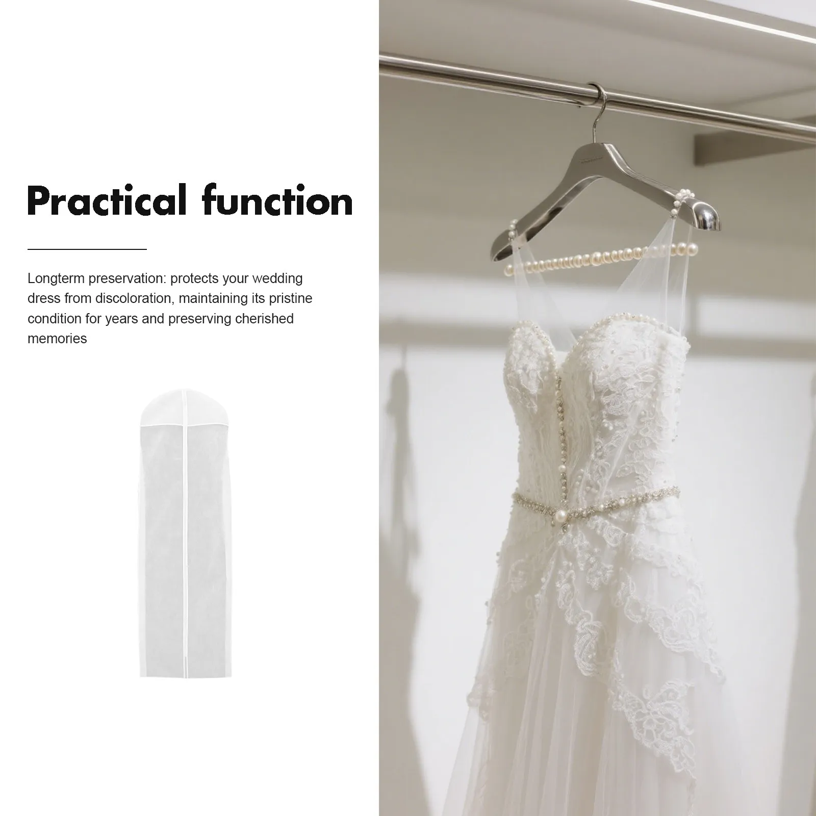 Bridal Gown Storage Bag Non-Woven Wedding Dress Cover with Hanging Feature for Closet Organization Long Dress