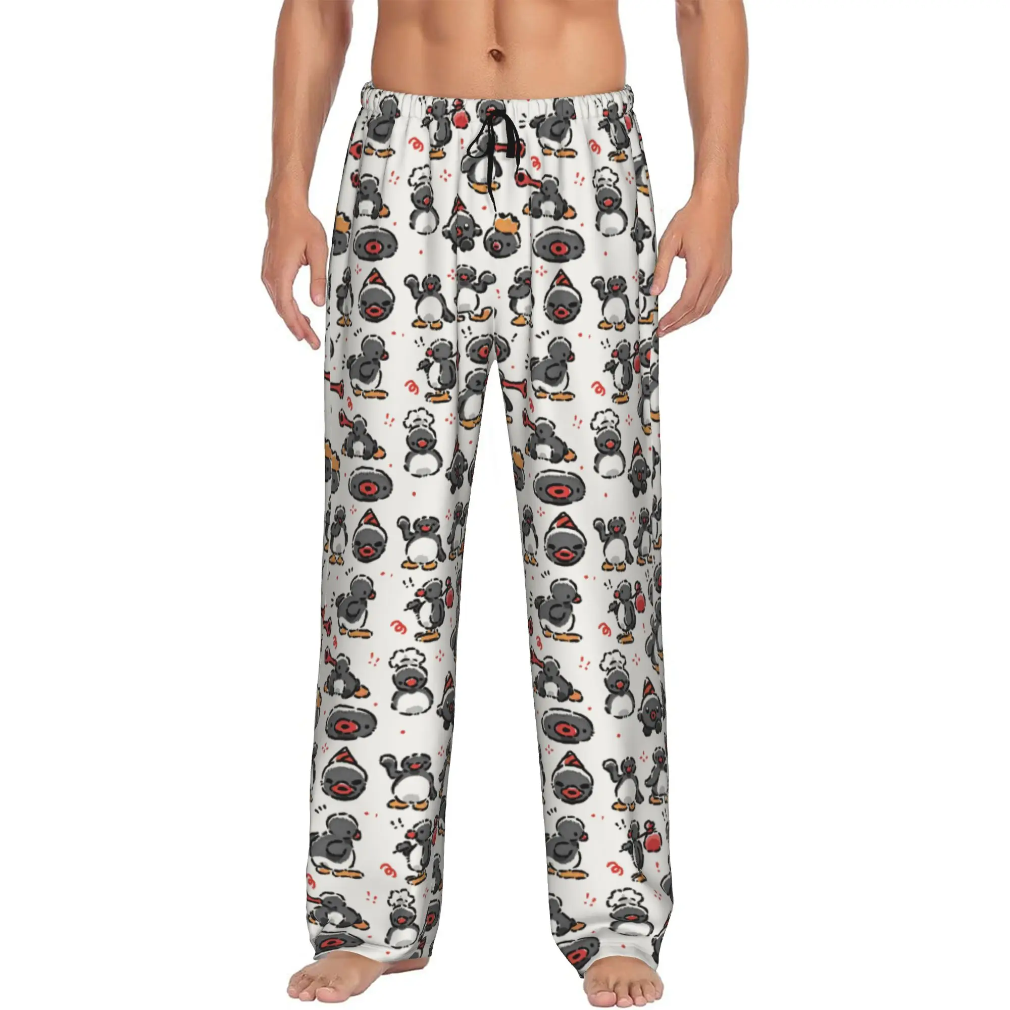 

Custom Noot Noot Pingu Pajama Pants Sleepwear Men Elastic Waistband Penguin Merch Sleep Lounge Bottoms with Pockets