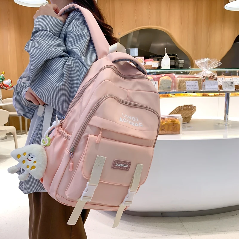 Teenage Girl Boys Fashion School Bag College Student Women Backpack Trendy Travel Lady Laptop Cute Backpack Black New Female Bag