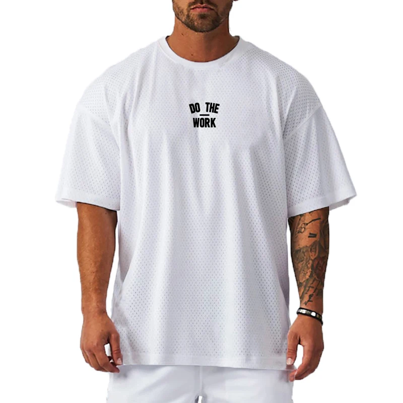 Oversized T-shirt Mens Dropped Shoulder Short Sleeve Fitness T Shirt Summer Big Mesh Sexy Loose Gym Clothing Basketball Jersey