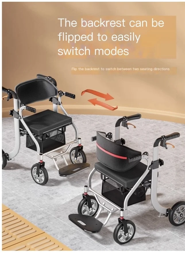 Rehabilitasi Walker Dengan Kursi Lipat Double Aluminium Ringan Rollator Walker untuk Lansia