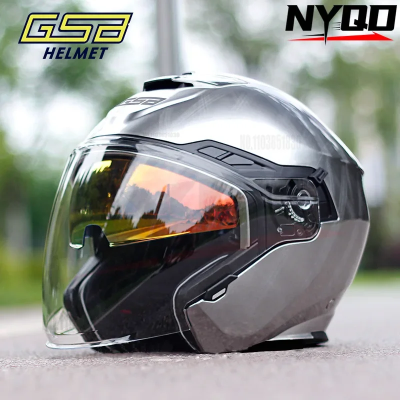 GSB 263 Motorcycle Helmet Dual Lens Half Capacete Electric Motobike Scooter Case moto Motocross Street Men Knight Casque