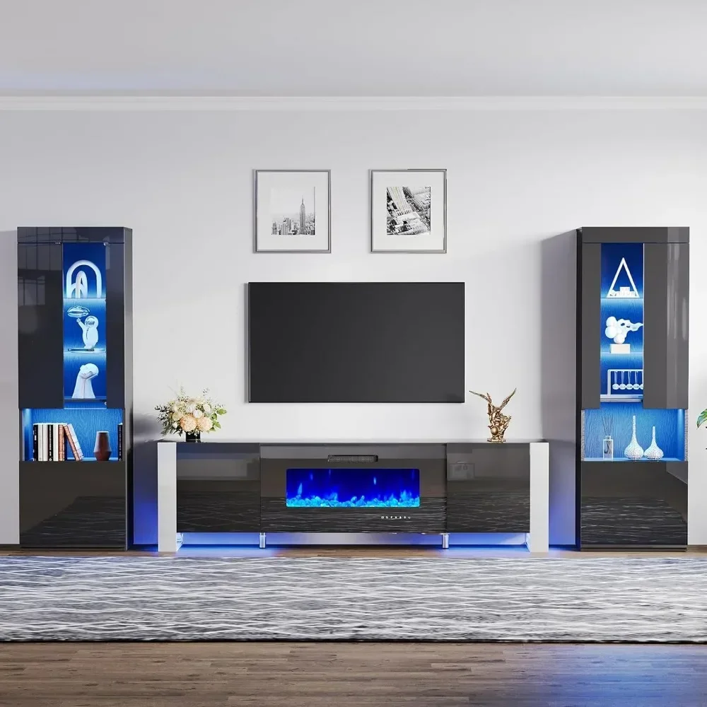 

TV Stands 3 Piece Living Room Entertainment Center Set for TVs Up to 90in, All Black, TV Stands