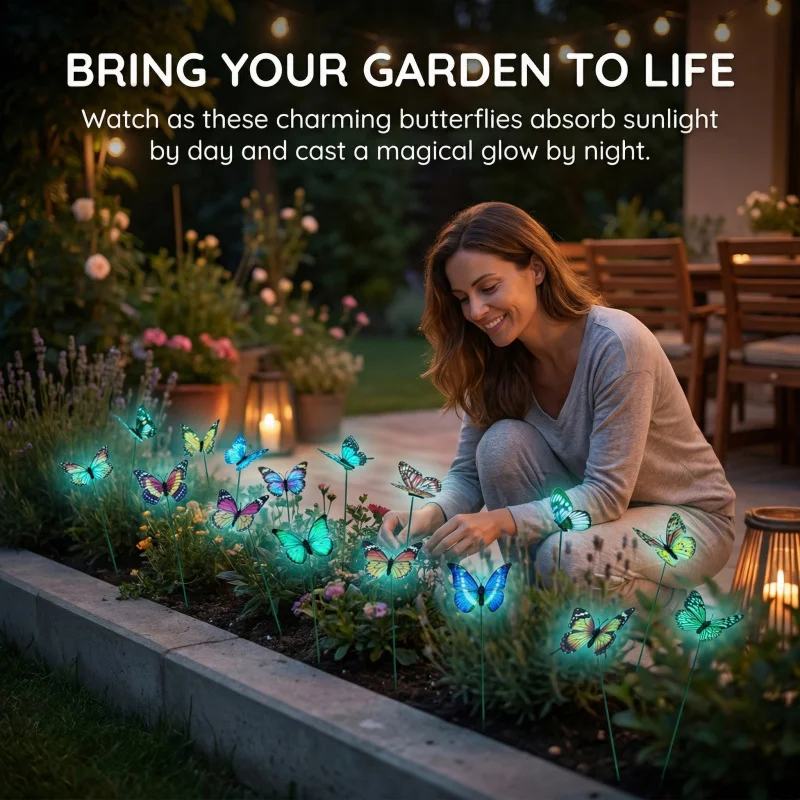 24Pack Waterproof Glow-in-the-dark Butterfly Ground Stakes Luminous Garden Lawn Decor Ornaments Outdoor Lighting Decorative Stak