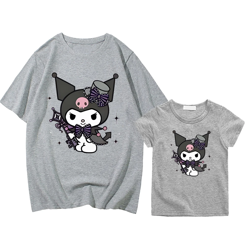 Kulomi-Tops cortos de Anime para niños y niñas, Camiseta 100% de algodón con estampado de Sanrio, Regalo para mamá e hija, ropa a juego, verano, y2k