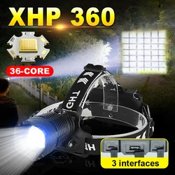 Newest XHP360 Headlamp 18650 USB Rechargeable 4 Lighting Mode High Power Head Flashlight Zoomable LED Headlamp Fishing Headlamp