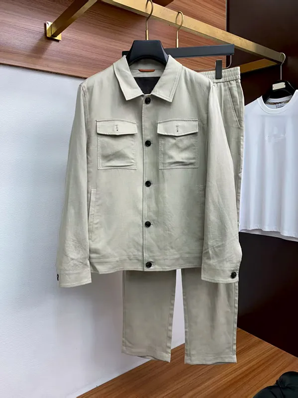 

Italy LP cotton and linen lapel jacket straight elastic pants old money style suit